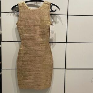 NWT Herve Leger Foil Scoop Back Mini Dress | Gold Foil